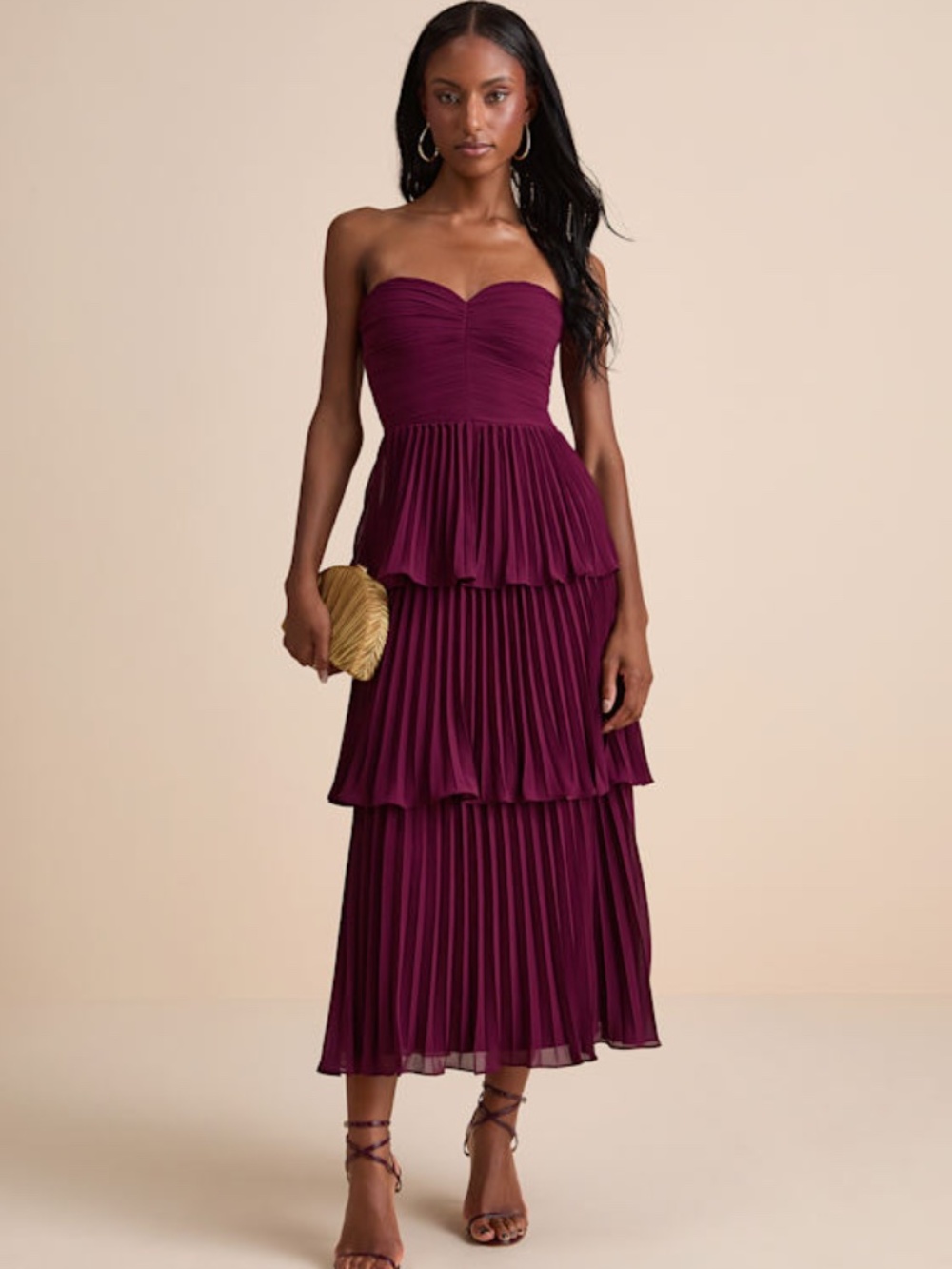Lulus Seriously Sensational Plum Strapless Tiered Midi Dress Purple - Size XL